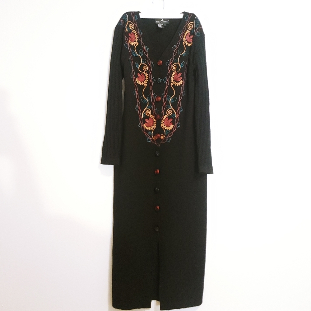 VTG Black Maxi Wool Floral Dress